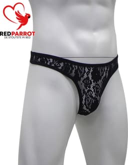 Semi-transparante heren string - Kanten slip - Eroitsche mannen lingerie - Zwart — thumbnail 4
