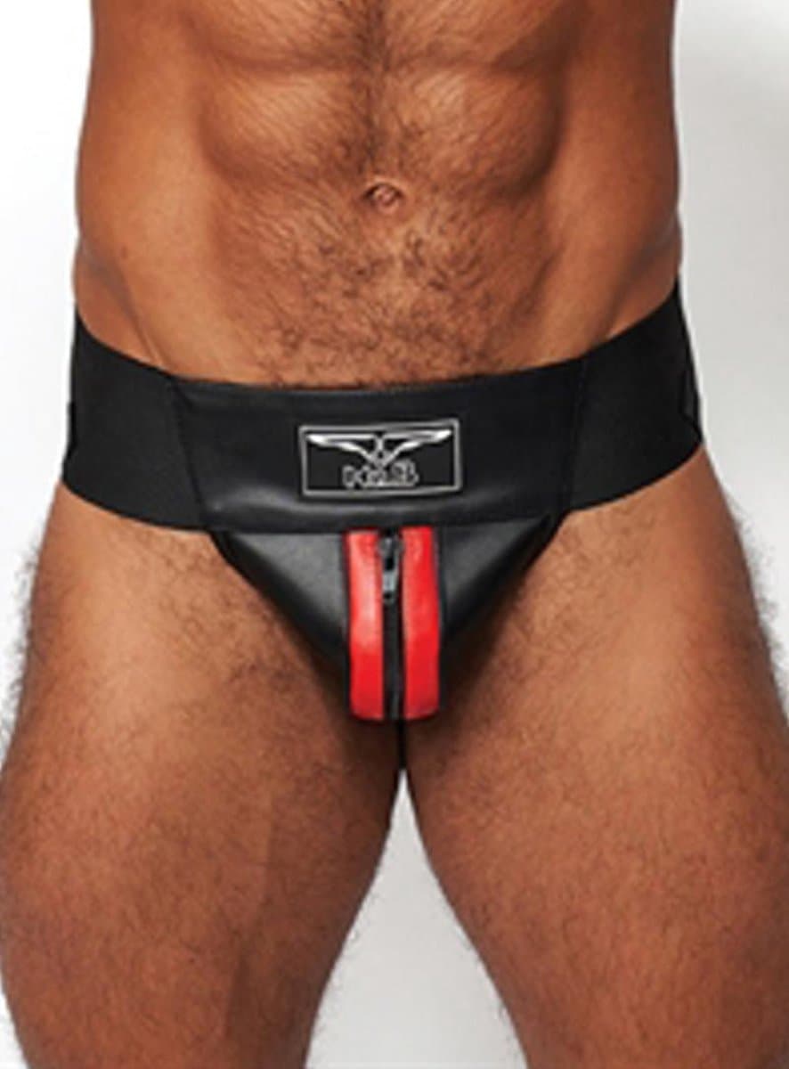 Mister b leather premium jockstrap black/red xl — afbeelding 1