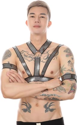 Sexy Heren Harnas met Zilveren Details – Borst - Bondage Lingerie - Mannen - One Size - Feest — thumbnail 5