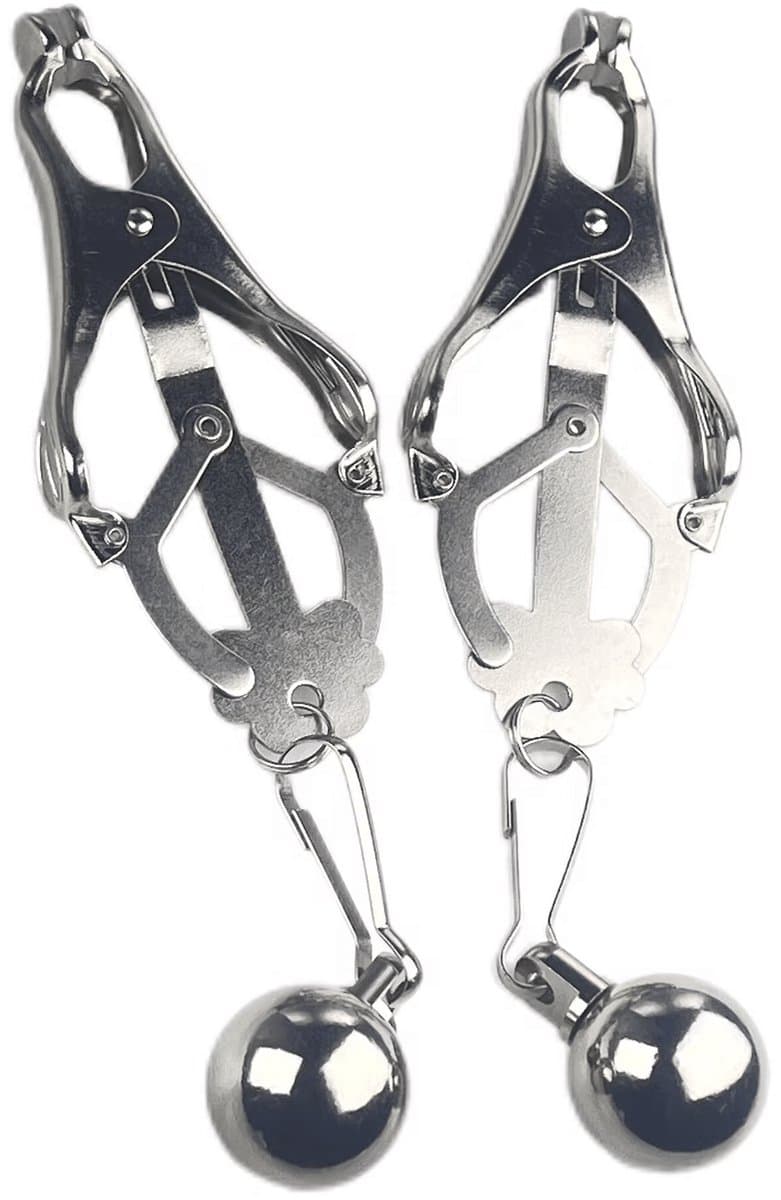 Oneay Tepelklemmen met Ketting en Bel – Verstelbare Nipple Clamps met Verzwaarde Ballen – Comfortabele Niet-Piercing Body Sieraden voor Vrouwen en Mannen – BDSM Accessoire voor Stellen (Zilver) — afbeelding 1