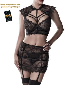 Sexy Lingerieset Dames – Lingerie Erotisch – Sexy Lingerie – 3-delige Set – Kanten Bralette & Rokje – Lingerie Set – Chique – Luxe –Boudoir Look – Kinky – Erotisch – Dare to Undress – Maat XS/S, M, L, XL, XXL — thumbnail 1