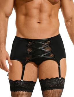Zeloria Heren Jarretel Boxer Kant – Erotische Lingerie met Bandjes – Zwart – M – Exclusief Kousen — thumbnail 18