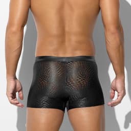 Zwarte Low Rise Heren Boxer met Rits – Ademend Mesh & PU-Leren Front – Sexy Stretch Ondergoed voor Mannen- Maat L — thumbnail 5
