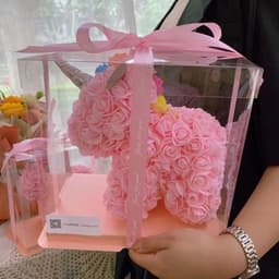 Roze Teddybeer - Bloemenpop - Cadeau geven - Handgemaakt - 25x24x15 cm - Roze — thumbnail 2