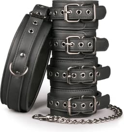 EasyToys - Fetish Set met Halsband, Enkelboeien en Handboeien - Duurzaam - Bondage Set - Handboeien - BDSM Set - BDSM Toys - Rollenspel Erotiek - Erotisch Spel - Sex Toys voor Vrouwen en Mannen - Zwart — thumbnail 1
