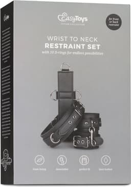 EasyToys - Bondage Harnas - Halsband met Handboeien - Stevig Kunstleer - Bondageset - Bondage Set - BDSM Set - Bondage - Sex Toys voor Vrouwen en Mannen - Handboeien Seks - Zwart — thumbnail 4