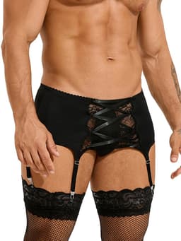 Zeloria Heren Jarretel Boxer Kant – Erotische Lingerie met Bandjes – Zwart – L – Exclusief Kousen — thumbnail 19