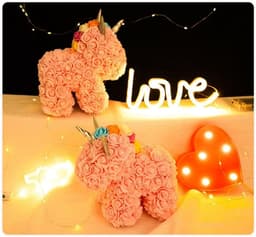 Roze Teddybeer - Bloemenpop - Cadeau geven - Handgemaakt - 25x24x15 cm - Roze — thumbnail 6