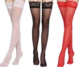3-delige set erotische kousen - Drie verschillende kleren - Panty kousen - BDSM - Rood, Wit en Zwart - Nylon - Kant - Sexy - One size — thumbnail 5