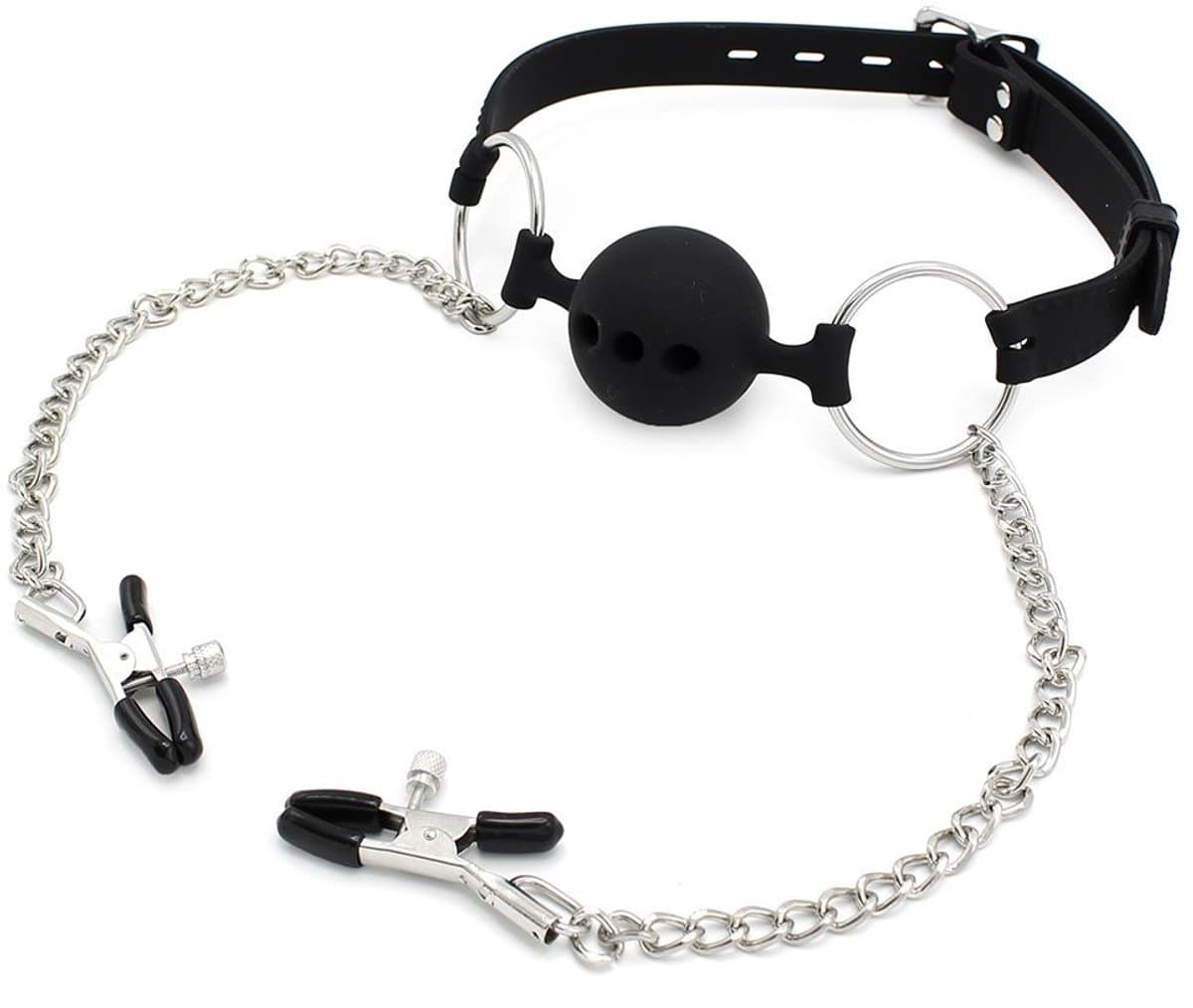 Kiotos - Siliconen Ball Gag Met Tepelklemmen — afbeelding 1