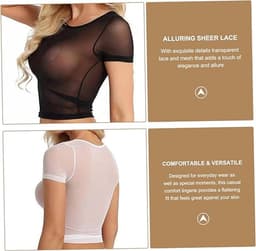 Sexy dameslingerie - Tweedelig setje - Erotische lingerie - Sexy doorschijnende kanten lingerie - Setje met korte mouwen en kant - Doorschijnend setje - Valentijnsdagcadeau - Zwart-wit - Maat L — thumbnail 2