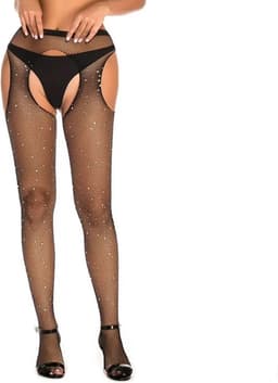 Erotische Erotische Panty Met Glitters I Lingerie I Fishnet I Sexy Erotisch Ondergoed I Open kruis I One Size I Zwart — thumbnail 4