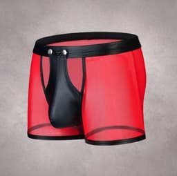 LekkerStout 2-Pack Heren Boxershorts met Open Kruis - Zwart/Rood - Laklook en Mesh - Maat L | LS266 — thumbnail 4