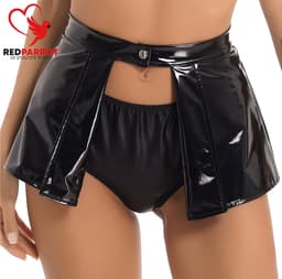 Hoge taille mini rok - Open kruis - Sexy en Erotisch - BDSM - Latex look - Zwart — thumbnail 1