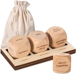 Datum Dobbelstenen - Romantisch Spel - Date Night Ideeën - Met Houten Dienblad - 3 cm Dobbelstenen — thumbnail 1