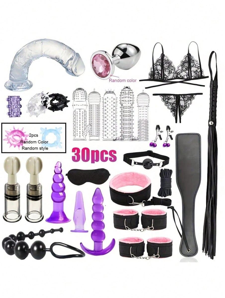 Daity 30-delige BDSM Sex Speeltjes Set - Erotische Bondage Set met Vibrator, Handboeien, Buttplugs, Zweep, en Meer - Volwassen Speelgoed voor BDSM Spelletjes en Intiem Spel - roze — afbeelding 1