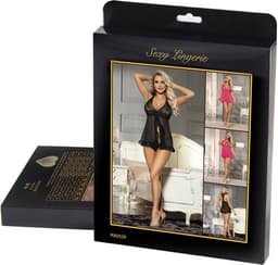 Sexy Lingerie - Erotische Elegante Babydoll Transparant met Kant - Openvallend met bijpassende String - Sexy Teddy - Erotiek - Valentijnsdag Cadeau Voor Hem & Haar - Zwart - Maat M-L — thumbnail 5
