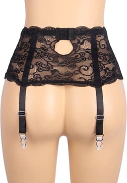 Zeloria Erotische Lingerie Jarretelgordel met Bijpassende Slip – Luxe Kant – Zwart – XS/S — thumbnail 11
