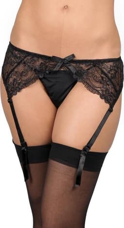 Mandy Mystery Lingerie – Jarretel Gordel met Kant Motief en Bijbehorende Kousen Spanning en Sensatie – Maat S/M -Zwart — thumbnail 12