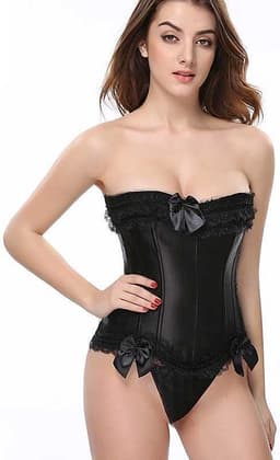 Zwart vintage korset met kant en vetersluiting | Maat 46 | Lingerie Korsetten — thumbnail 5