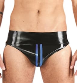 Mister B rubber jockstrap zwart met blauwe bies - medium — thumbnail 1