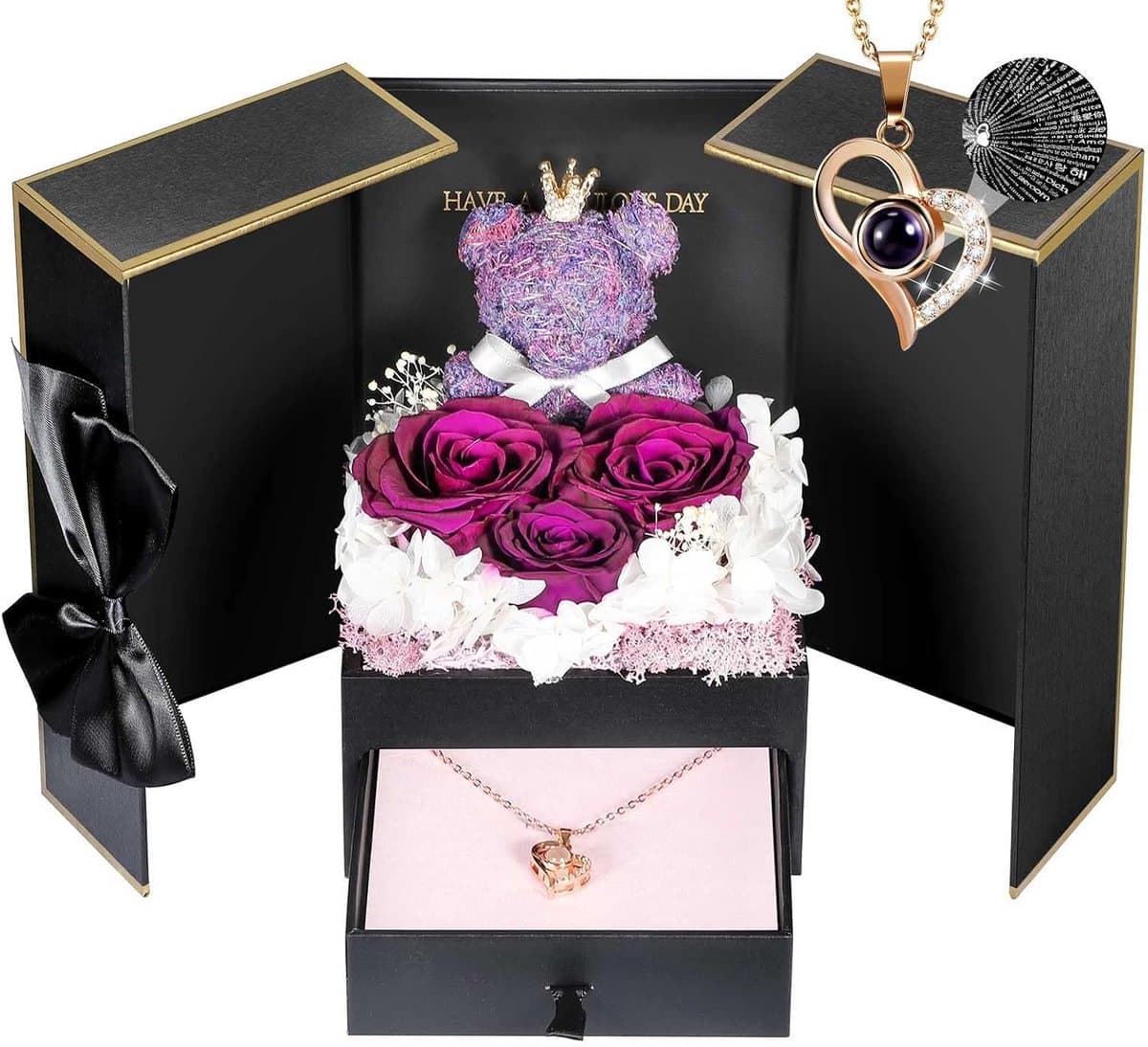 Eeuwige rozenblaadjes met teddybeer - Perfect cadeau voor vrouwen en vriendinnen — afbeelding 1