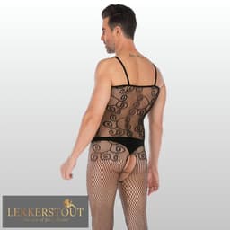 Heren Bodystocking Met Kant & Strik Design - Sexy Herenlingerie - One Size S-XL (46-52) | LS116 — thumbnail 5
