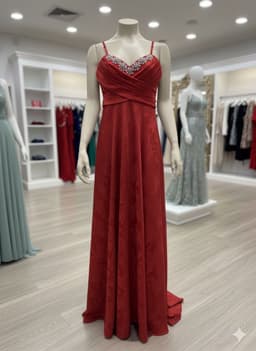 Lange Satijnen Avondjurk Dames – Elegante Gala Jurk met Kant & Verstelbare Bandjes – Luxe Feestjurk - Red — thumbnail 1