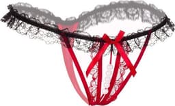 Erotische Lingerie Slipje I Sexy Slipje Met Parels I Sexy String I Open Kruis I Erotisch Ondergoed I Rood/Zwart — thumbnail 2