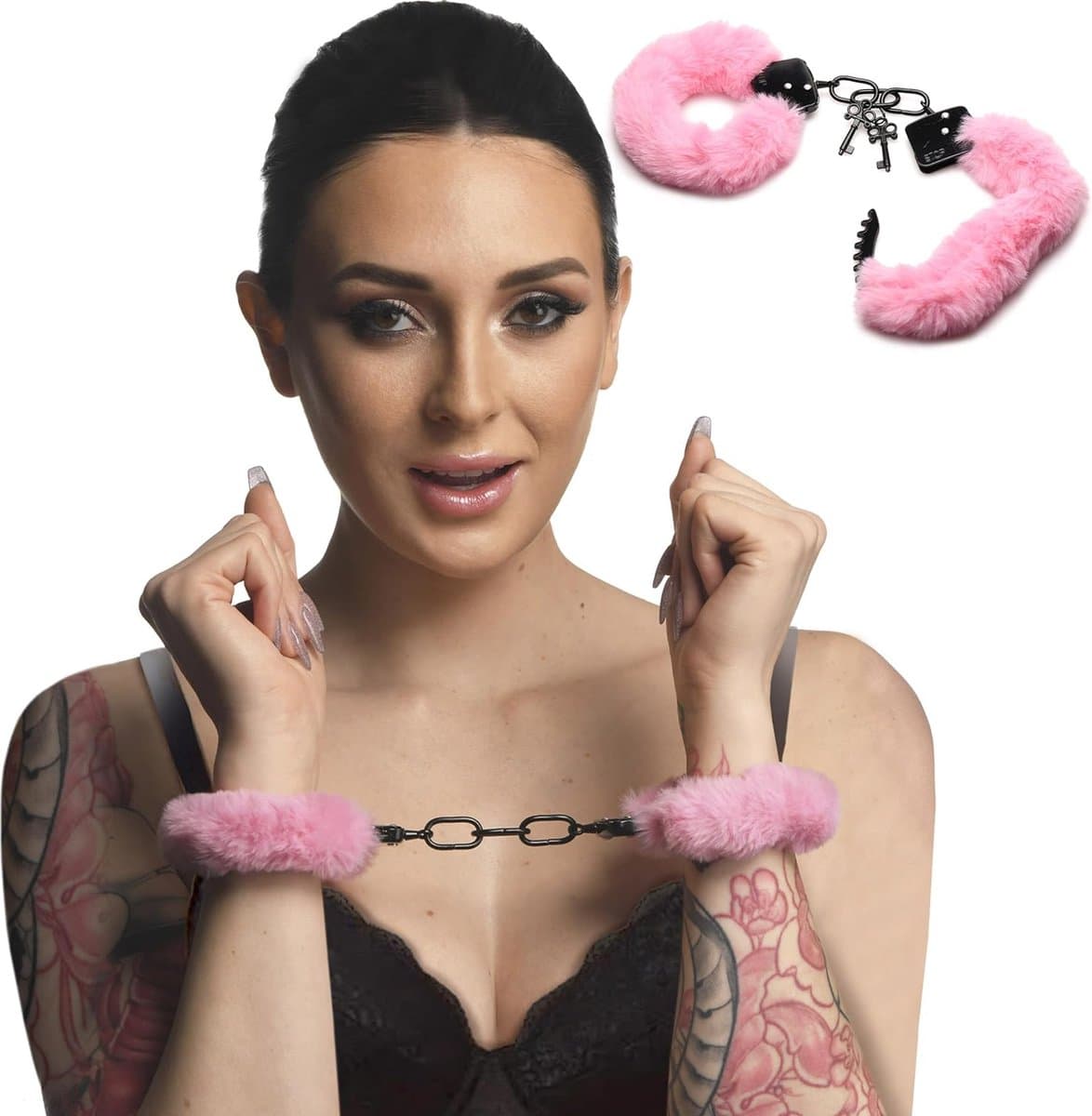 Doodadeals® - Handboeien Erotiek - Metaal - Seks - Roze Imitatie Bont - Inclusief 2 Sleutels — afbeelding 1