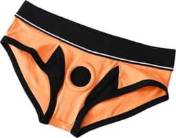 Oranje strakke heren slip met penis gat - BDSM ondergoed mannen - Korte string - Rollenspel - Erotiek - Zeer goede dikke kwaliteit polyester — thumbnail 3