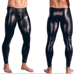 Strakke latex wetlook broek mannen - PU Leder - Club kleding - Erotische broek - Faux leer - Lange pijpen — thumbnail 3