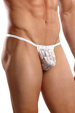 Herenslip met kant in wit - Transparante heren tanga string slip - Maat XS tot 4XL beschikbaar — thumbnail 1