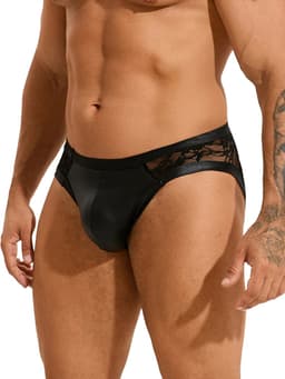Sexy heren slips van leer en kant - maat L/XL - BDSM - black sexy leather lace men underwear - clubwear heren latex ondergoed erotiek mannen — thumbnail 6