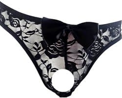 BamBella ® - Slip - maat Onesize L/XL - zwart Sexy erotische heren onderbroek mannen kant stof strik
