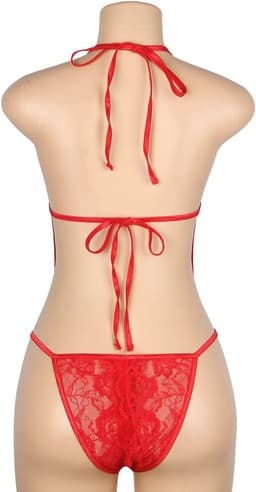 Sexy Lingerie - Erotische Rode Glamour Body Kant met Decolleté - Stras steentjes - Open Kruis - Sexy Teddy - Erotiek - Valentijnsdag - Kleur Rood - Maat XL — thumbnail 3