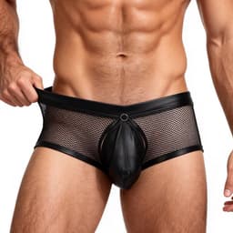 Zwarte Sexy Boxershort Heren – Mesh Heren Lingerie met Open Achterkant & Afneembaar U-Zakje — thumbnail 1