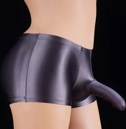 Kinky heren ondergoed Grey Cava - Fetisj penis slurf short - Strakke erotische boxershort - Glanzend grijs nylon - Olifanten neus - BDSM — thumbnail 4