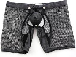 BamBella® Maat XS - open kruis Boxer short kant voor mannen - - doorzichtig BDSM Erotische Sexy Lingerie lang Heren - Zwart mannen ondergoed slip — thumbnail 3