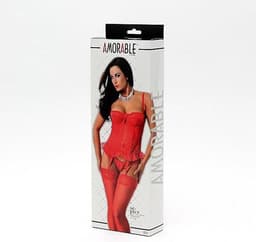 Amorable - Rood Kanten Corset - Incl. String en Kousen M — thumbnail 4