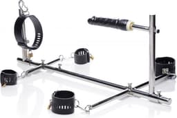 Imprisoned Bondagerek Met Dildo - BDSM set- Bondage set- BDSM Toy set 6 delig- Luxe Sex Speeltjes Kit Met handboeien, enkelboeien, oog masker en kietelaar- SM – Zwart — thumbnail 1