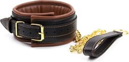 Banoch - Collar & leash Gold - Halsband en Riem - cognac bruin met goud - bondage — thumbnail 12