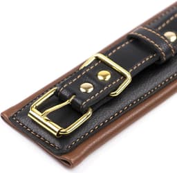Banoch - Collar & leash Gold - Halsband en Riem - cognac bruin met goud - bondage — thumbnail 3