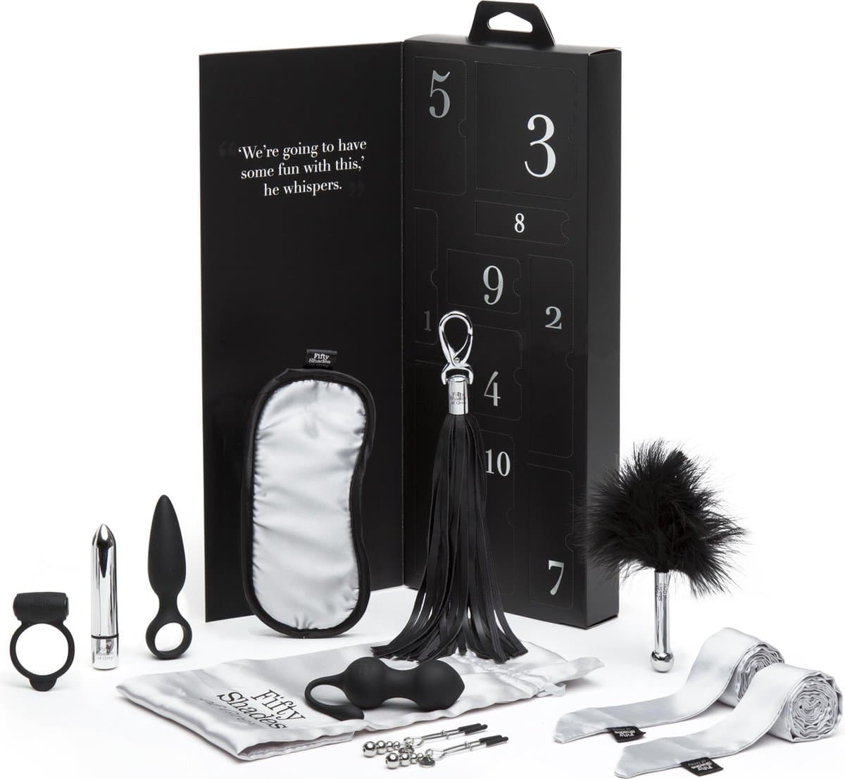 Fifty Shades Pleasure Overload 10 Days of Play Couple's Kit - Zwart/ Zilver — afbeelding 1