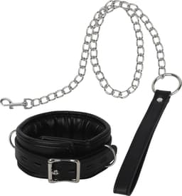 Banoch | Collar & Leash Silver | Zwarte Halsband met Zilverkleurige Riem | Verstelbare Bondage Halsband | PU Leer | BDSM — thumbnail 7