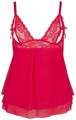 Cottelli Plus Size – Erotische Babydoll met Kanten Buste Motieven en Open Cups – Maat 4XL – Rood — thumbnail 3