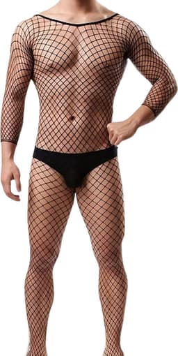 LekkerStout Visnet Bodystockings - 3-Pack - Open Kruis - Zwart - Sexy Herenlingerie | M-XL | ( LS102 ) — thumbnail 2