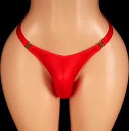 Heren string Red Love - Nylon - Clipjes sluiting - Gouden accenten - Mannen slip - Rood — thumbnail 5