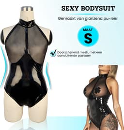 Somstyle Lingerie Body - Maat S - Latex Look Boydsuit - Met Rits voor Open kruis - Zwart — thumbnail 5