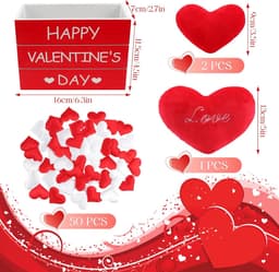 Houten Valentijnsdag Decoratieset met Pluche Harten en Rozenblaadjes — thumbnail 5